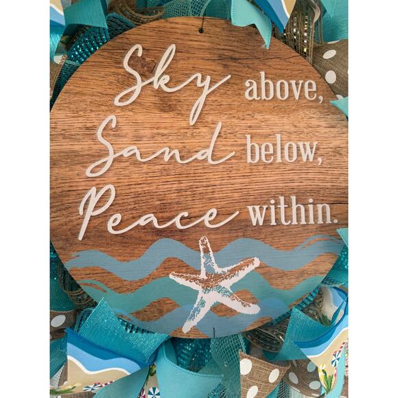Beach Wreath - “Sky Above, Sand Below, Peace Within” - Coastal Front Door Decor - Picture 2 of 7